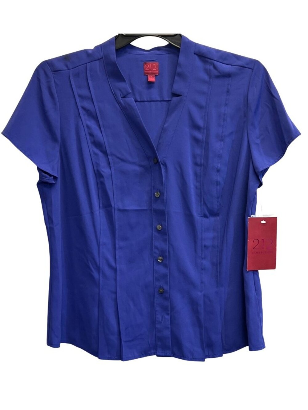 212 Collection Womens Purple Short Sleeve Notch Collar Blouse Large
